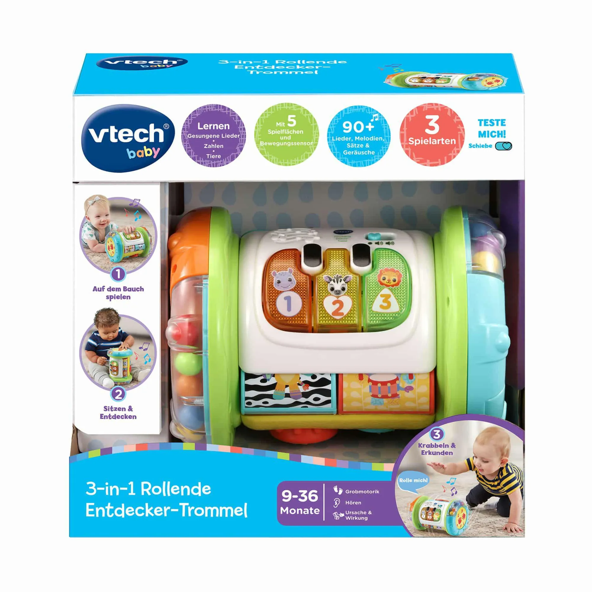 3-in-1 Rollende Entdecker-Trommel Kinder Interaktives Spielzeug