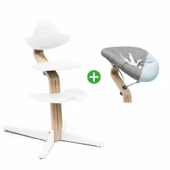 Best Set Nomi® Hochstuhl Buche White mit Newborn Set White Grey/Blue Treppenhochstühle
