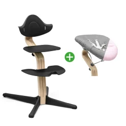 Clearance Set Nomi® Hochstuhl Buche Natural Black mit Newborn Set Black Grey/Pink Treppenhochstühle