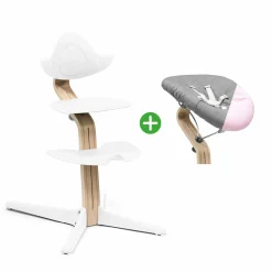 Clearance Set Nomi® Hochstuhl Buche White mit Newborn Set White Grey/Pink Treppenhochstühle