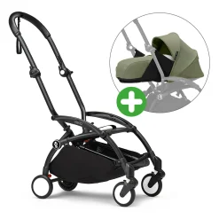 Best Set YOYO³ Gestell Black mit 0+ Neugeborenen-Set Olive Kinder Kombi-Kinderwagen